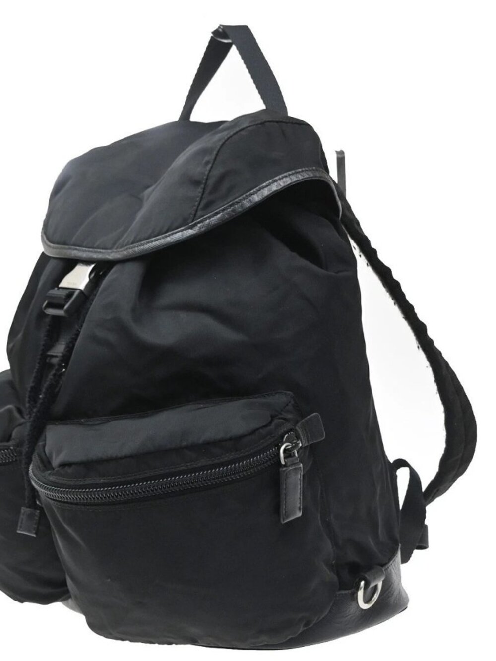 PRADA Logo Drawstring Backpack Bag Tessuto Nylon Leather Black Silver 62KD432 - Picture 2 of 16
